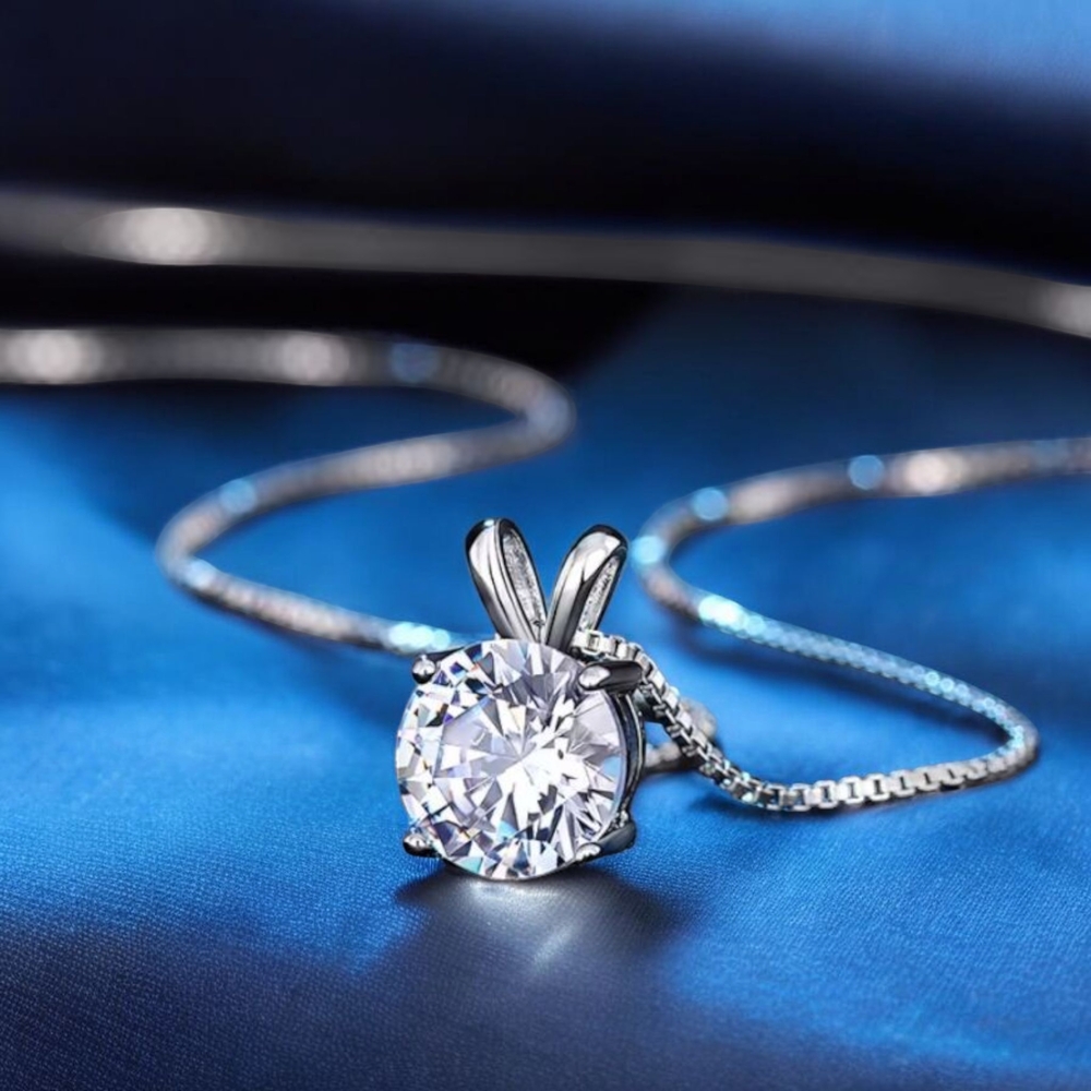 Silver Pendant Necklace with Sparkling Zirconia - Picture 3 of 5